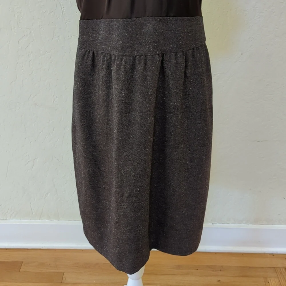 The Limited Dark Brown Satin and Herringbone Tweed Professional Dress Size 12 - Picture 3 of 11